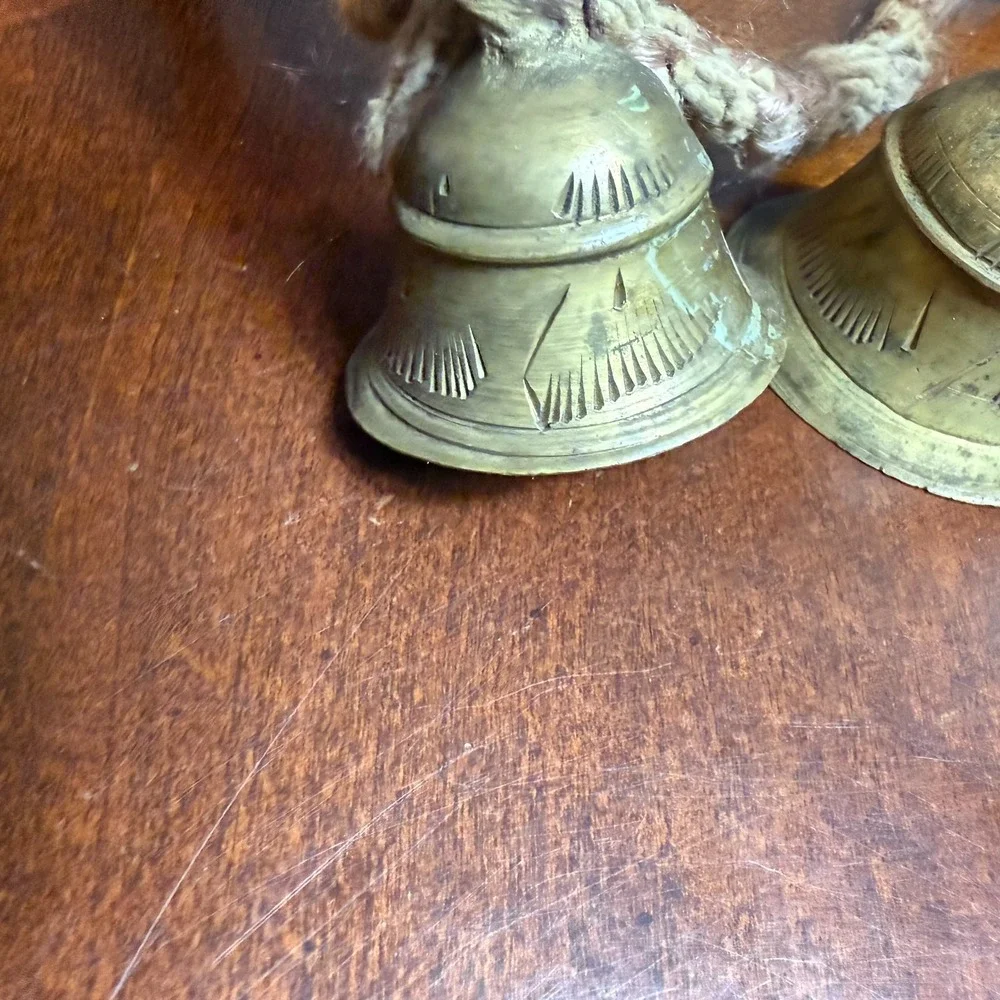 vintage indian brass hanging bells lot of 4 hand engraved boho farmhouse‎ decor